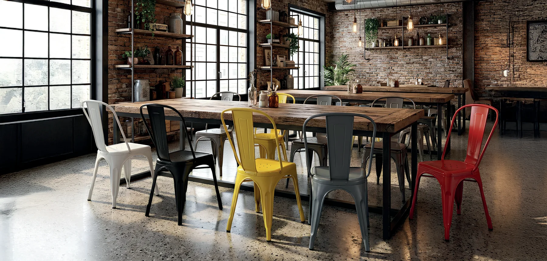 Silla Titan tipo Tolix en un ambiente decorado