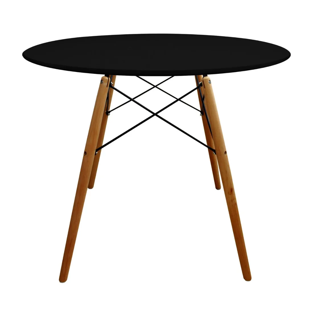 Mesa Comedor DKR Redonda Tapa de Madera Negra